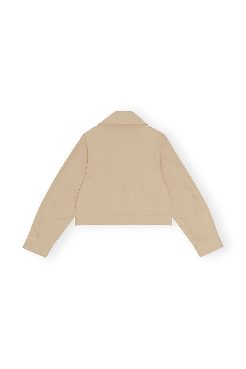 Heavy Twill Short Jacket, Recycled Polyester, in colour Pale Khaki - 2 - GANNI