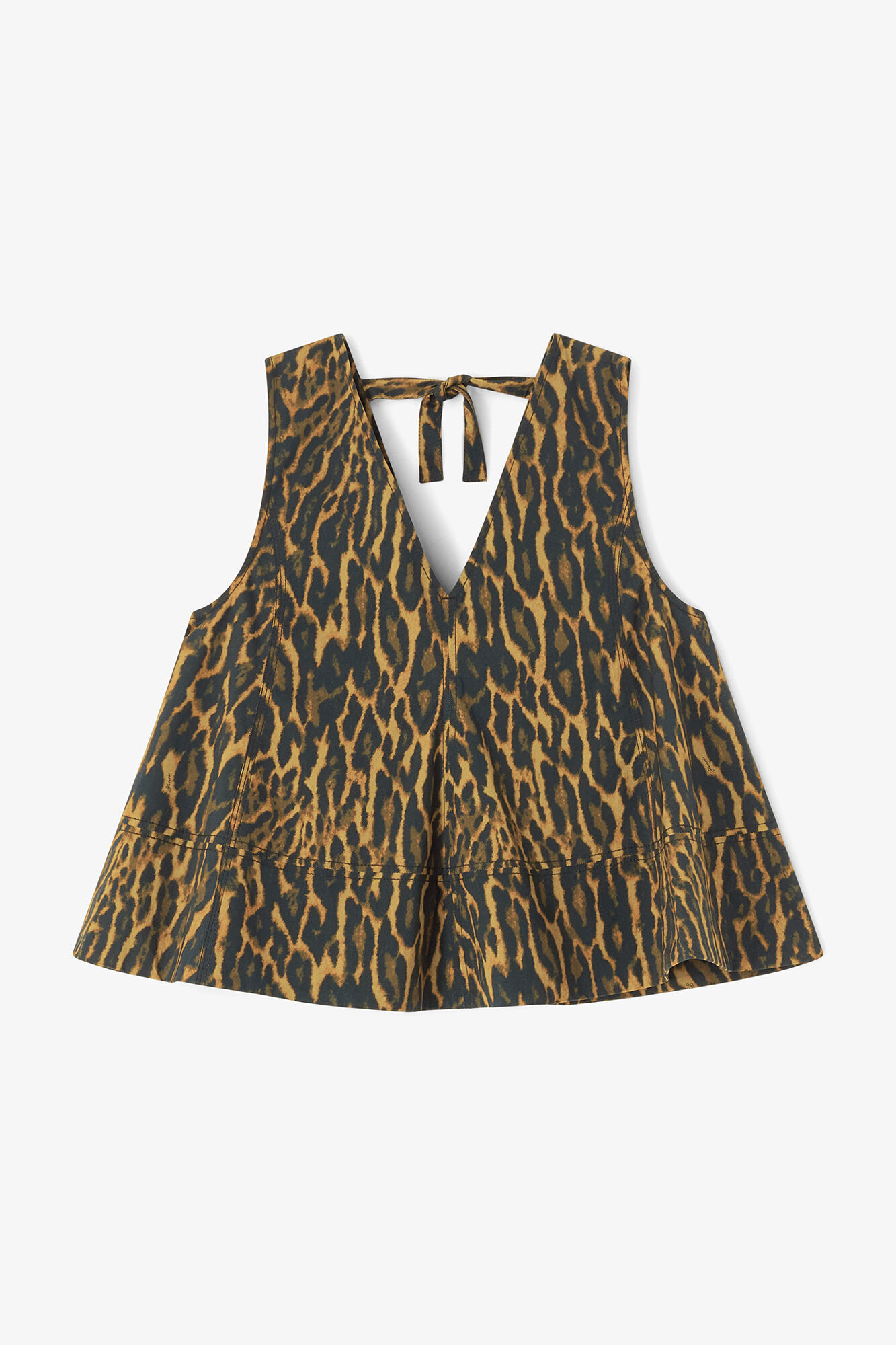 Leopard Cotton A-line Top, Organic Cotton, in colour Khaki - 1 - GANNI