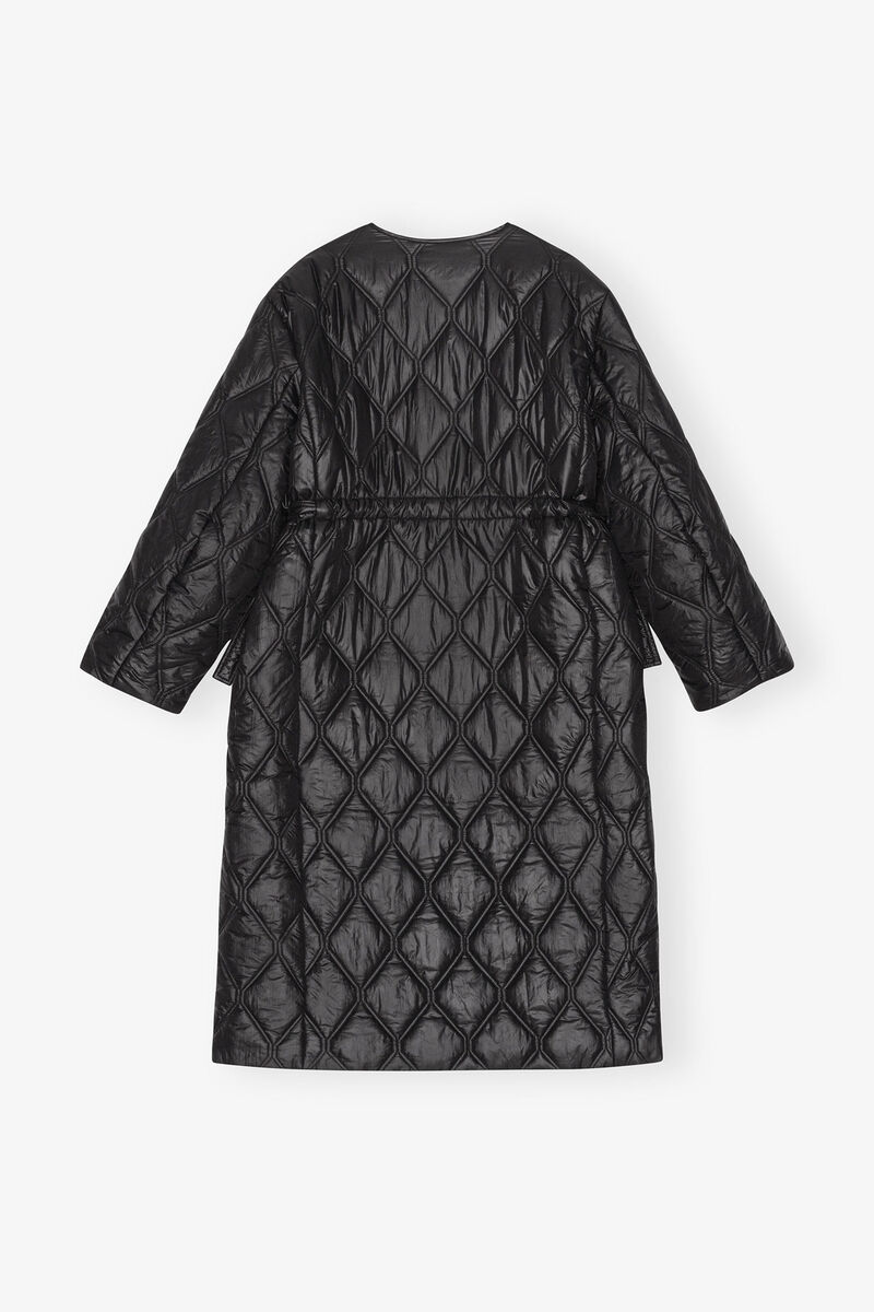 Black Shiny Quilt Long Coat, Nylon, in colour Black - 3 - GANNI