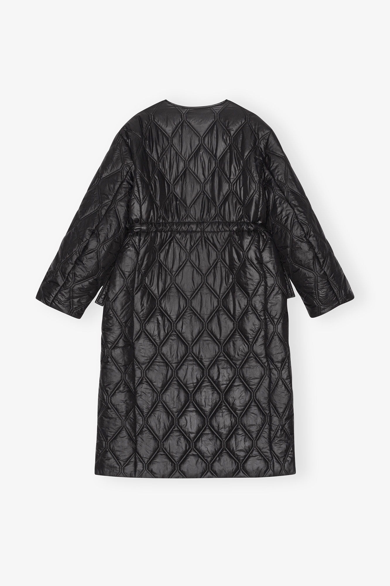 Black Shiny Quilt Long Coat, Nylon, in colour Black - 3 - GANNI