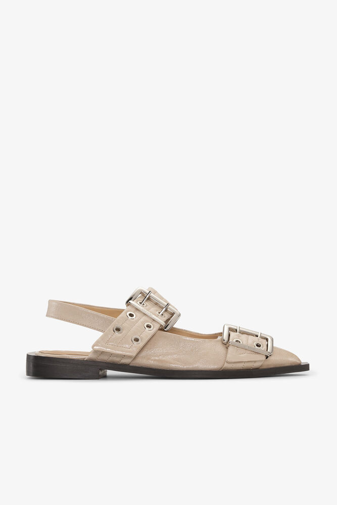 Grey Feminine Buckle Ballerinas, Taos Taupe