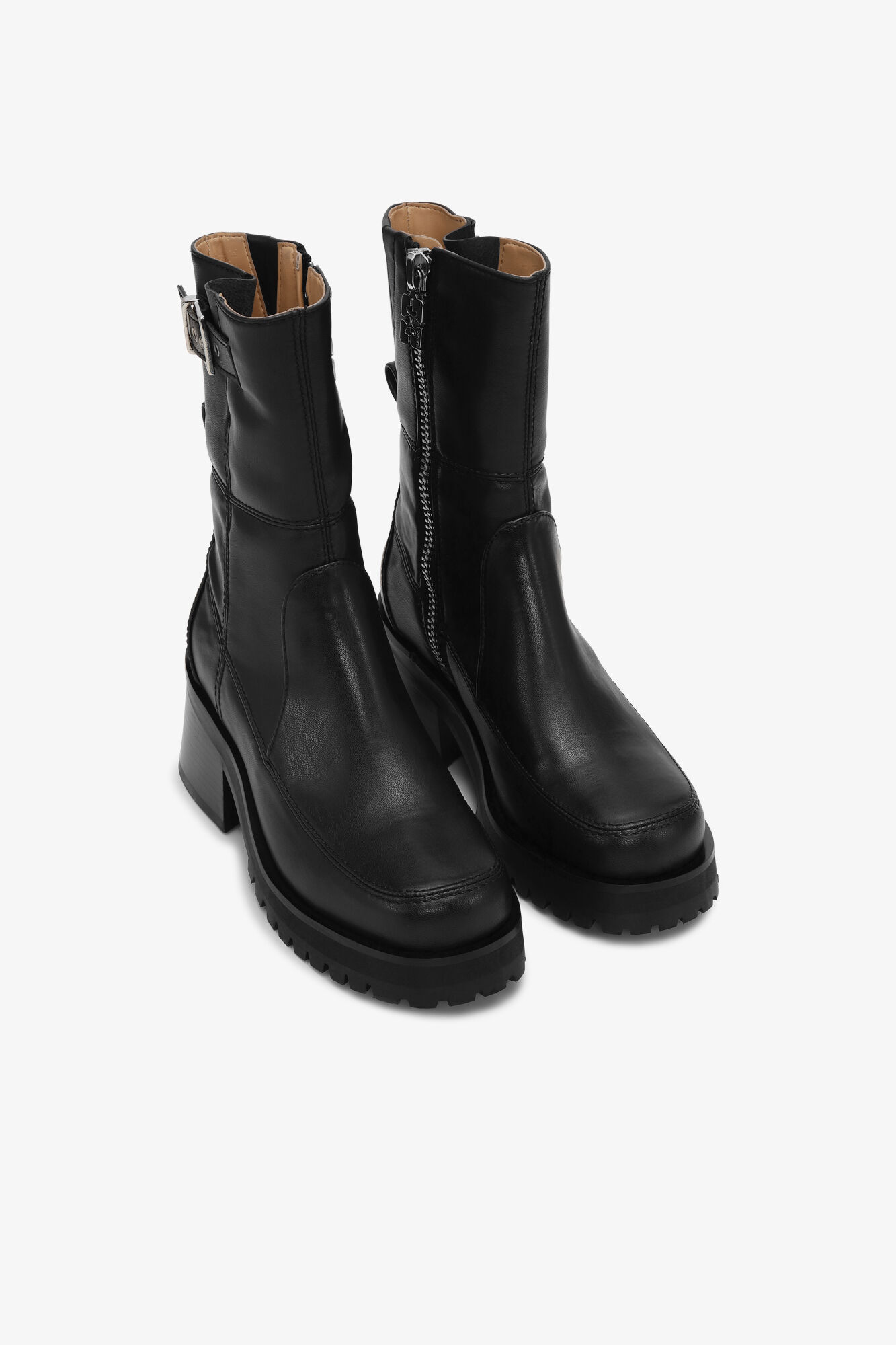 Black Feminine Buckle Platform Boots, Polyester, in colour Black - 2 - GANNI