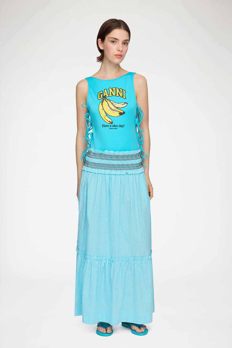 Skirt in Blue Check, Organic Cotton, in colour Blue Curacao - 1 - GANNI