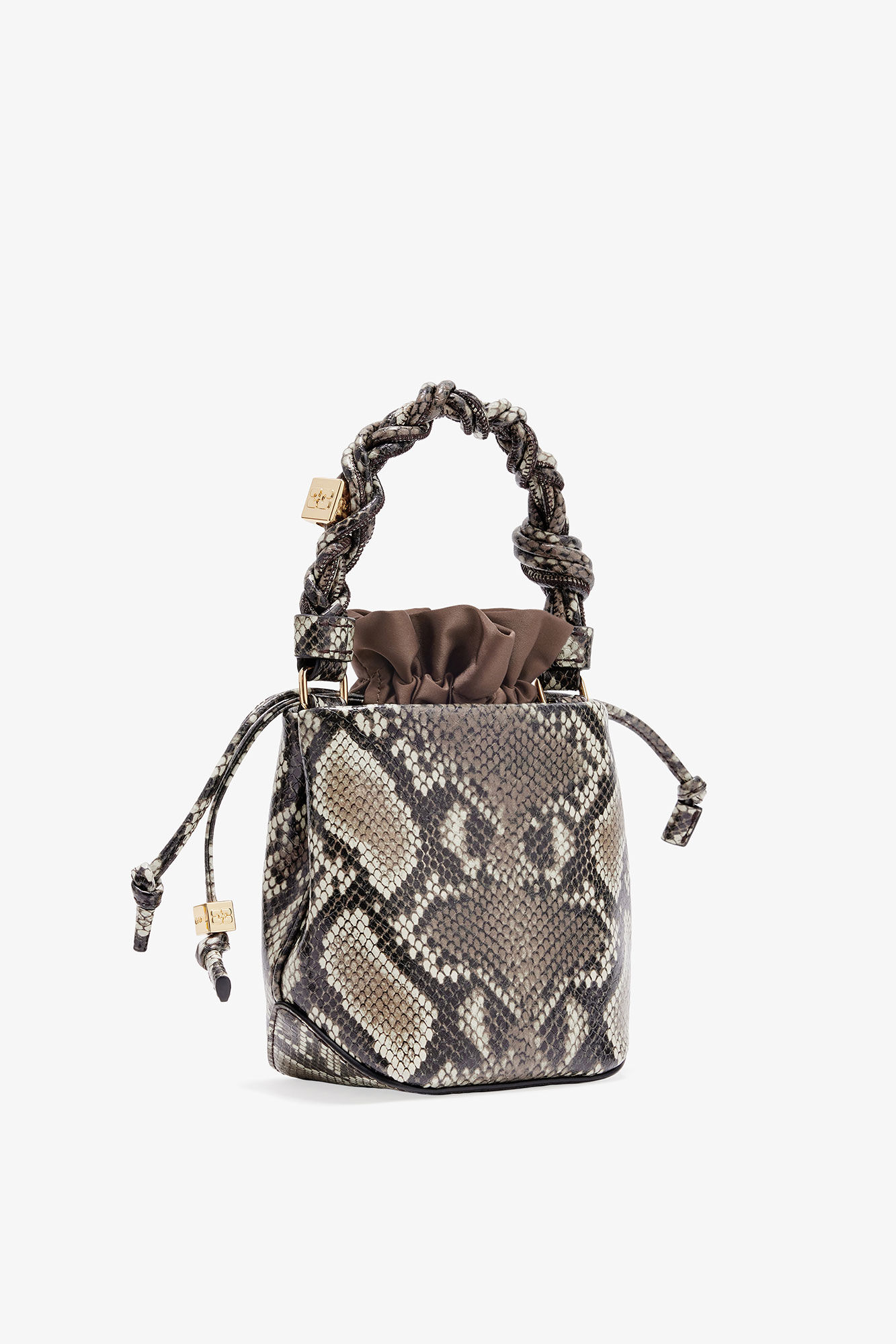Mini GANNI Bou Bucket Tasche in Schlangenoptik, Polyester, in colour Egret - 2 - GANNI