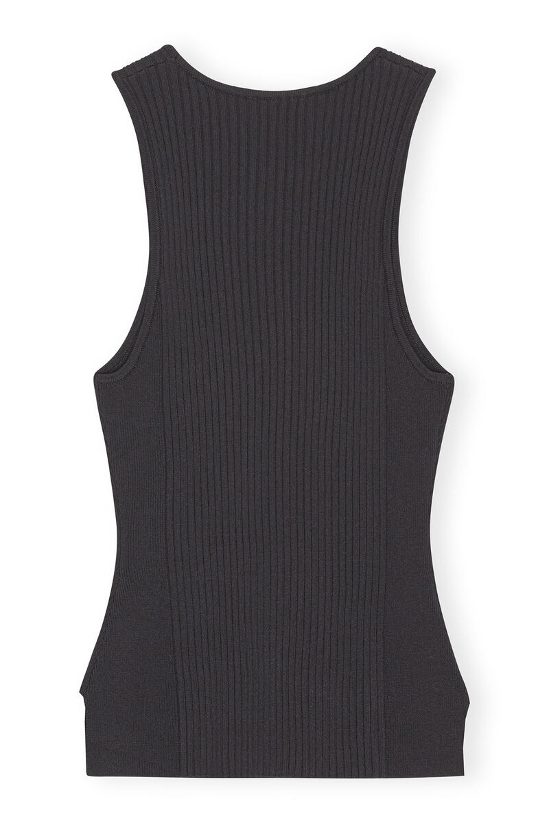 Black Sleeveless Melange Top, Elastane, in colour Black - 2 - GANNI