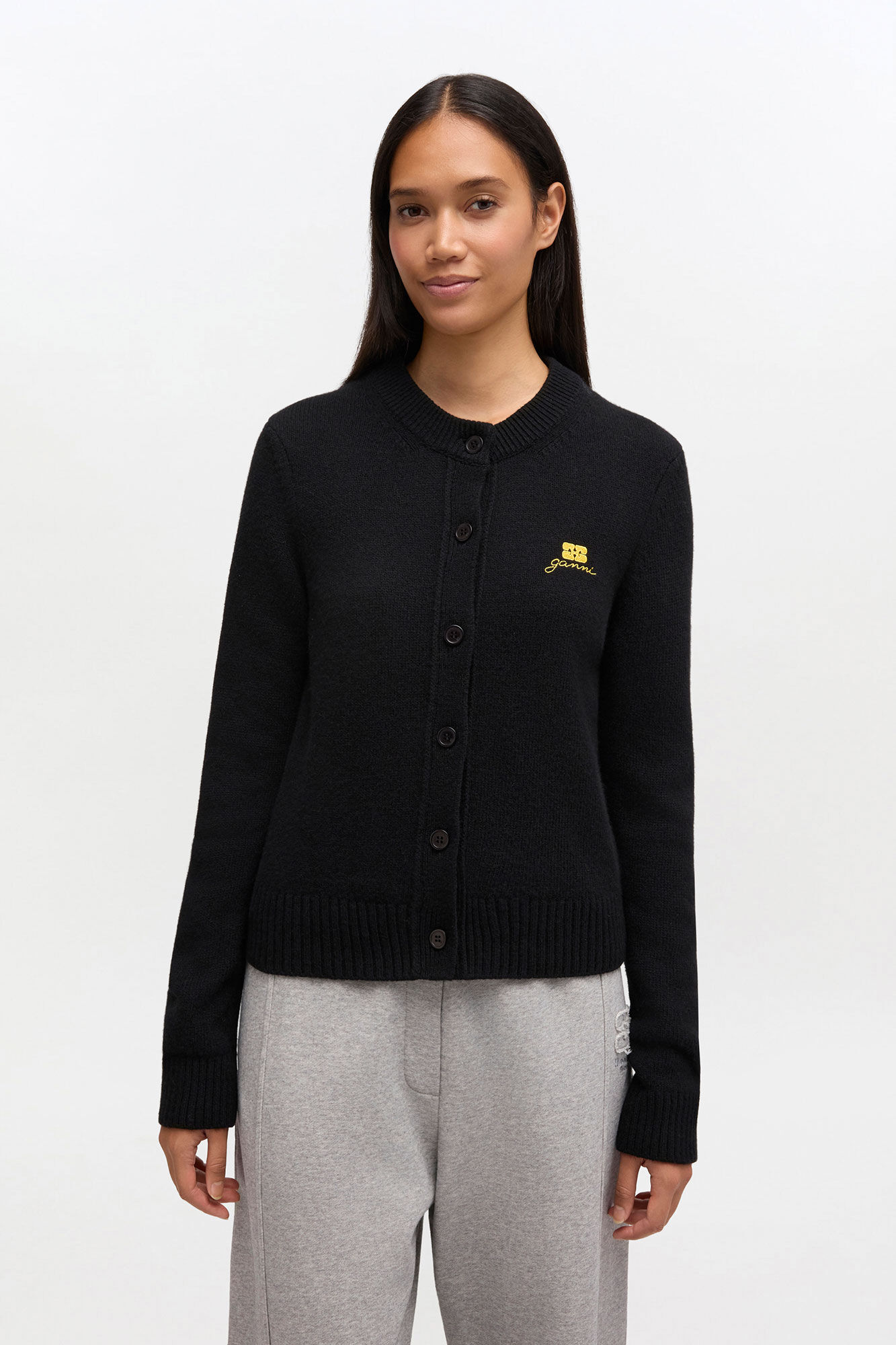 Wool Mix Cardigan, Wool, in colour Black - 1 - GANNI