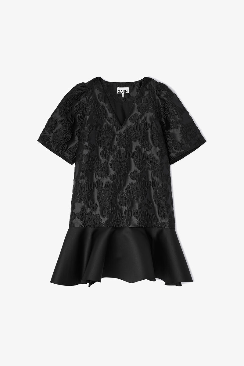 Satin Cloque Mini Dress, Recycled Polyester, in colour Black - 1 - GANNI
