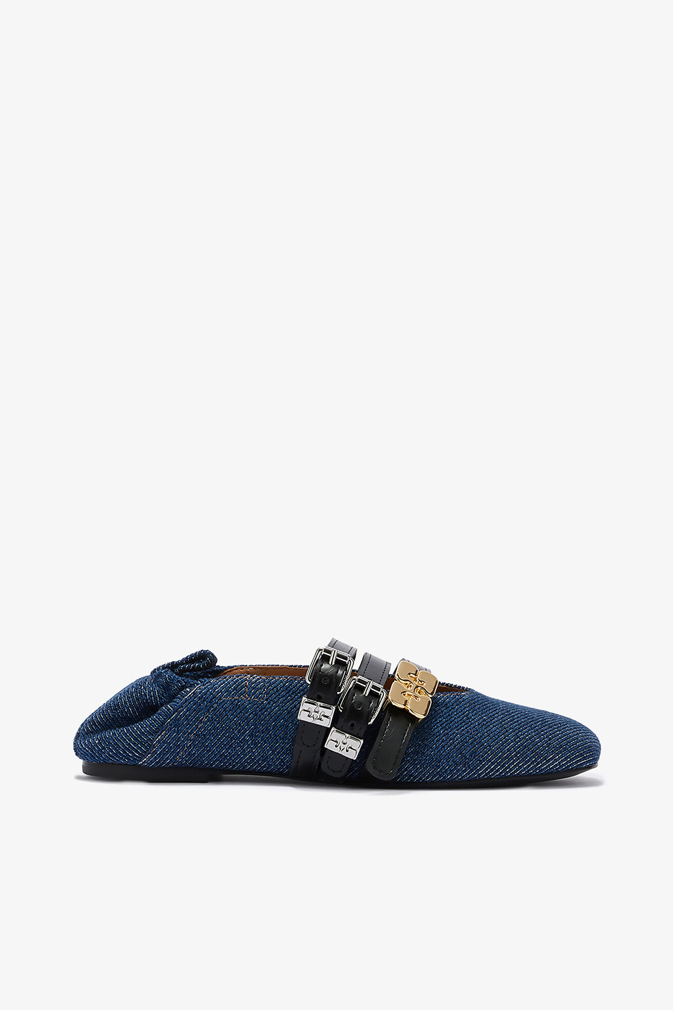 Sue Triple Ballerina in Denim, Organic Cotton, in colour Dark Blue Vintage - 1 - GANNI