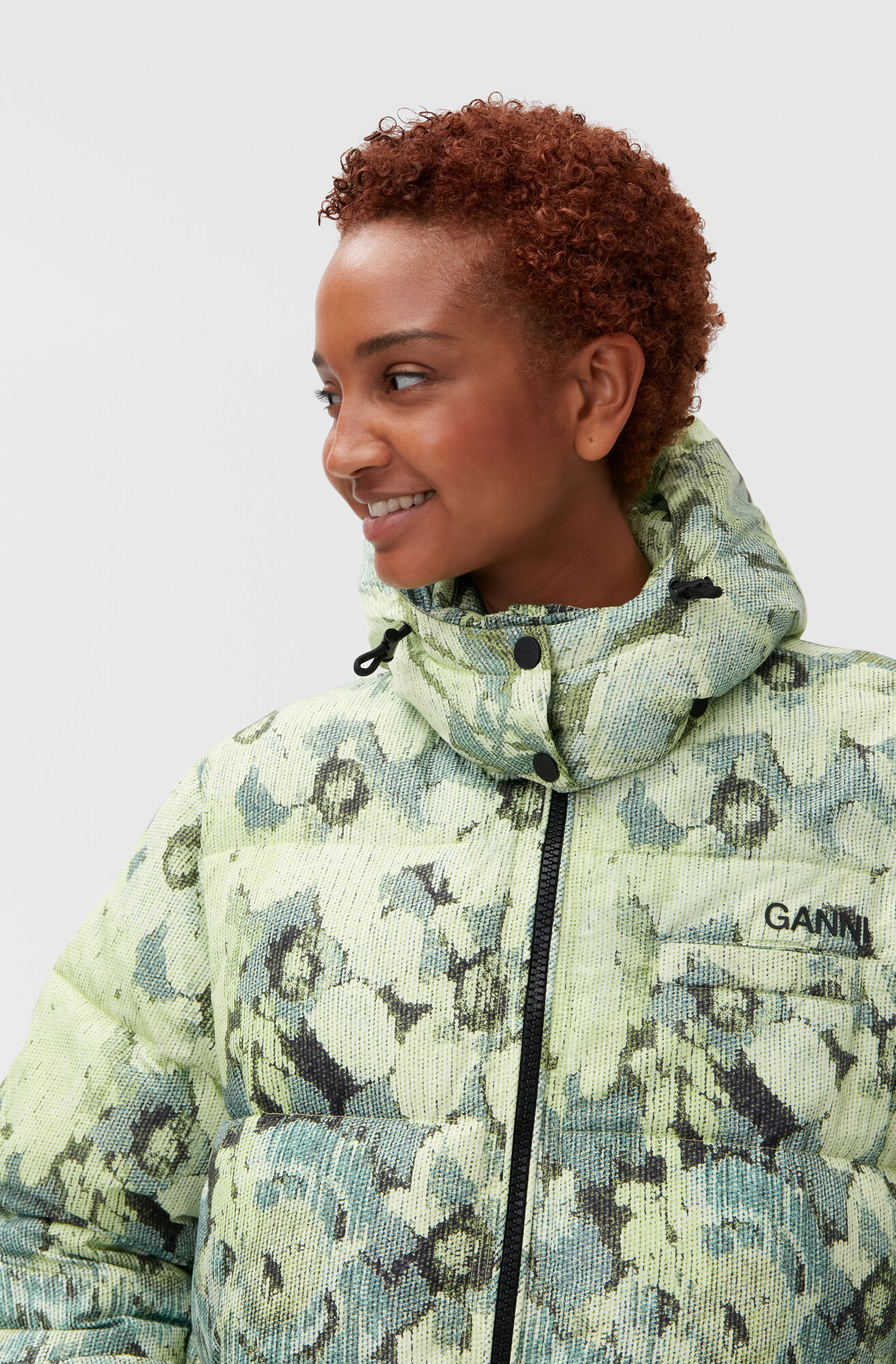 Tech Puffer Printed Oversized Puffer Midi Jacket, Recycled Polyester, in colour Margarita - 4 - GANNI
