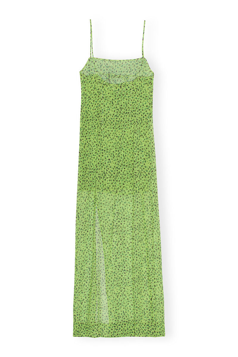 Chiffon Midi Slip Dress, Recycled Polyester, in colour Tender Shoots - 2 - GANNI