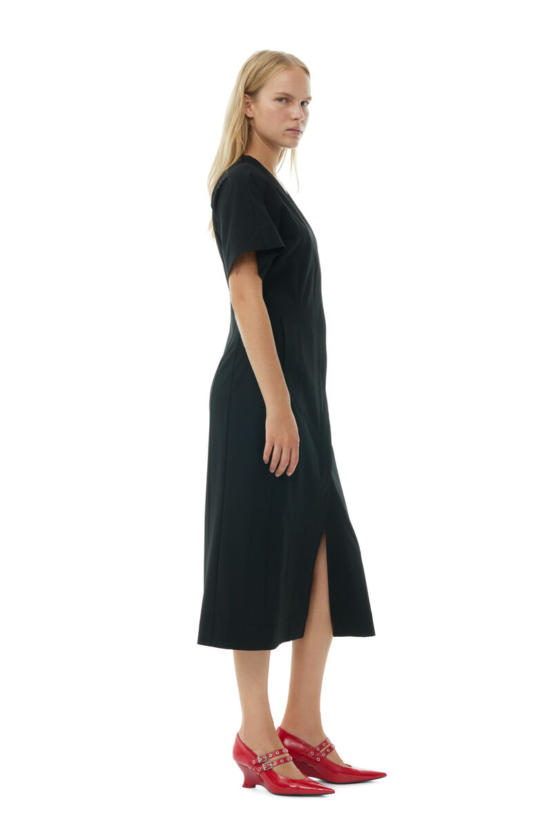Black Drapey Melange Midi-kjole, Elastane, in colour Black - 3 - GANNI