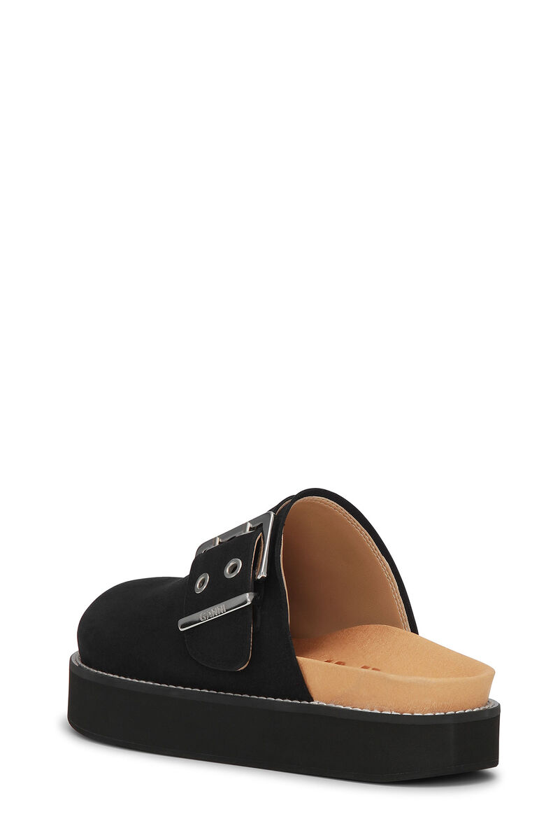 Black Suede Feminine Buckle Mules, Polyurethane, in colour Black - 3 - GANNI