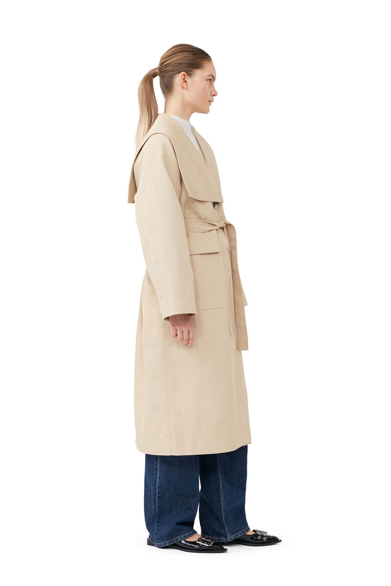 Heavy Twill Oversized Trench Coat, Recycled Polyester, in colour Pale Khaki - 3 - GANNI
