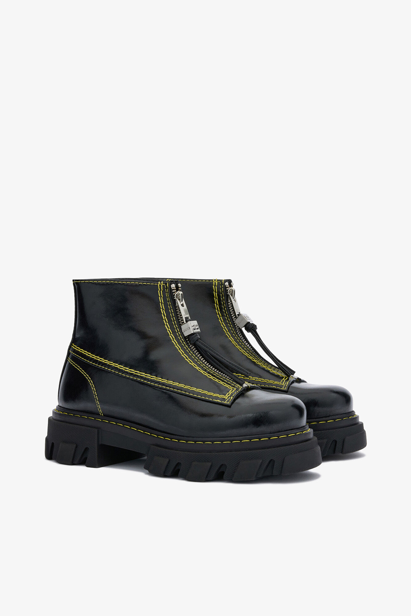 Cleated Boots in Black, Recycled Leather, in colour Black - 2 - GANNI