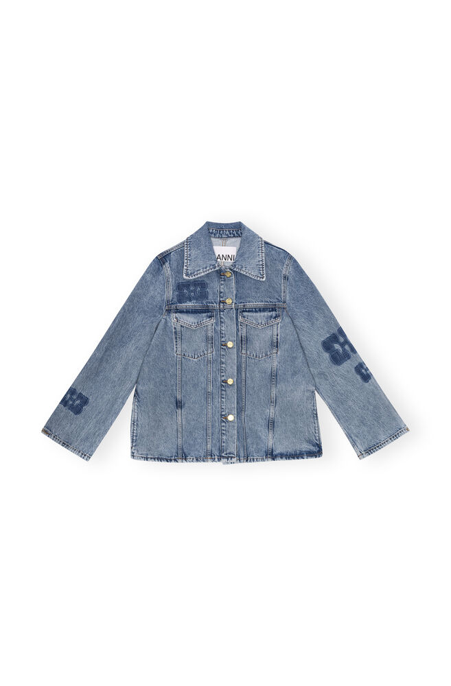 Patch Denimjakke, Mid Blue Stone
