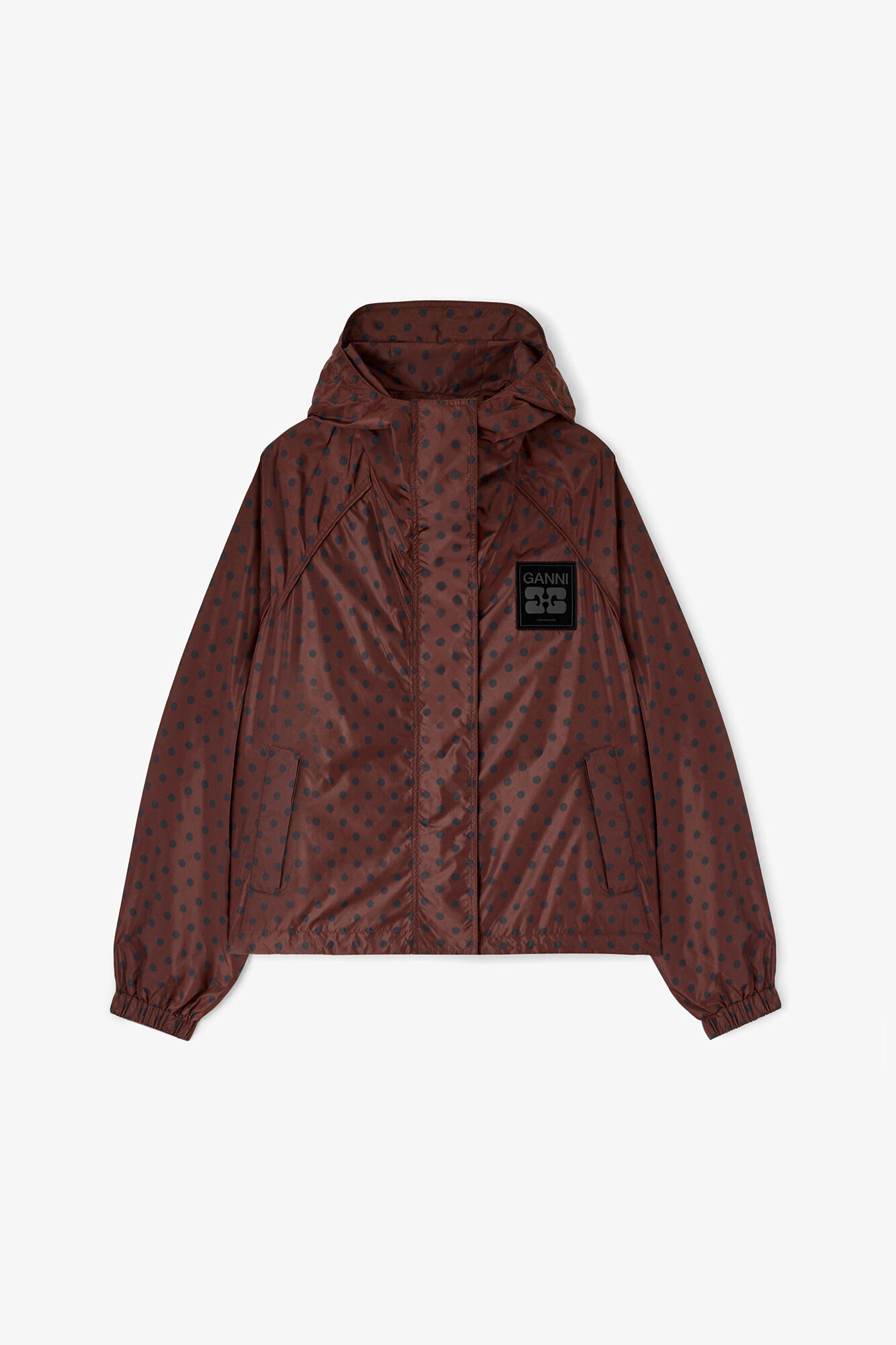 Jacket in Printed Nylon, Recycled Polyamide, in colour Chicory Coffee - 1 - GANNI