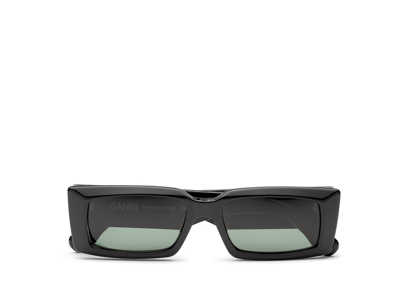 Black Rectangular Sunglasses, Acetate, in colour Black - 1 - GANNI