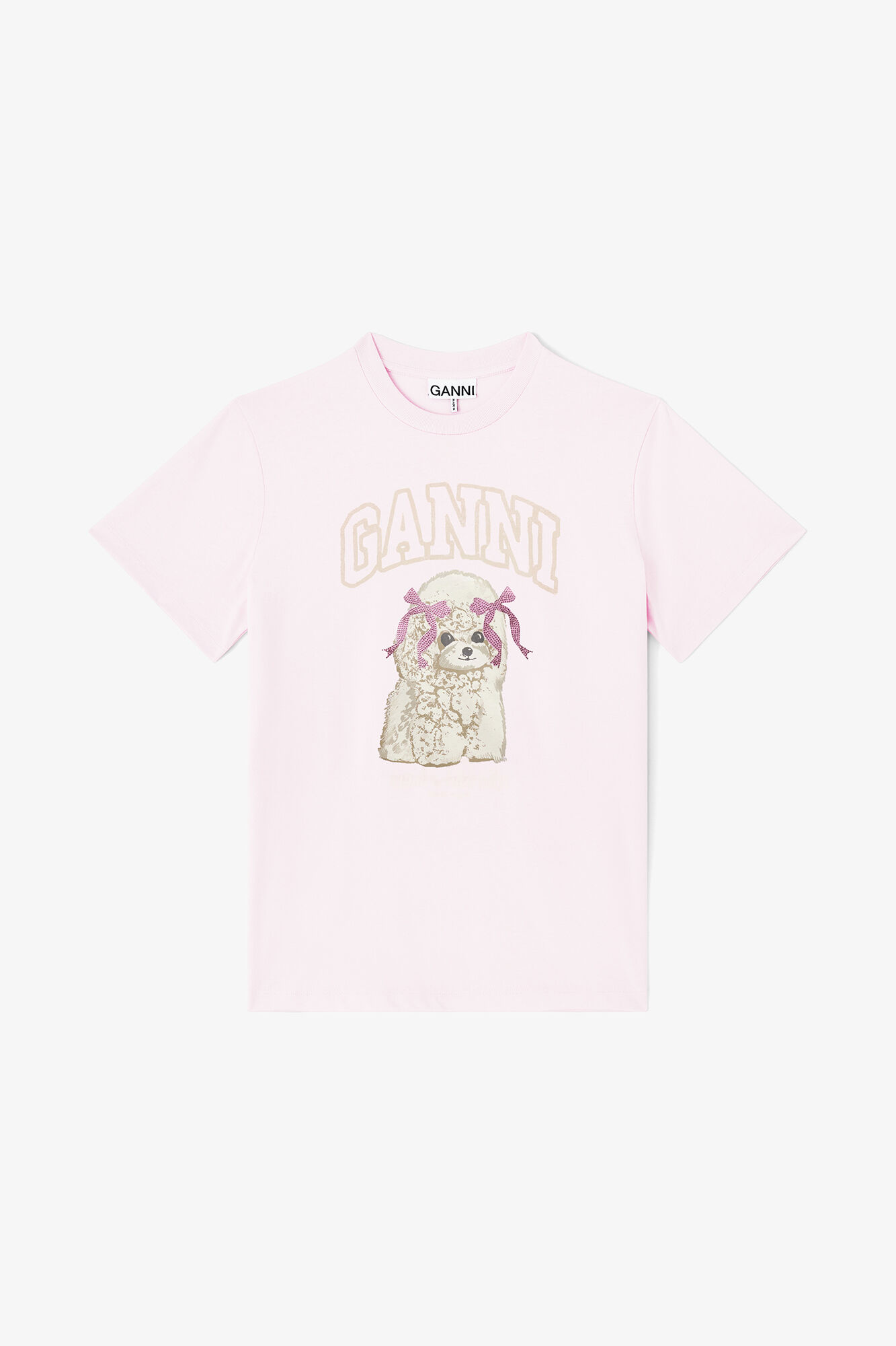 T-shirt rose &agrave; imprim&eacute; chiot, Organic Cotton, in colour Chalk Pink - 1 - GANNI