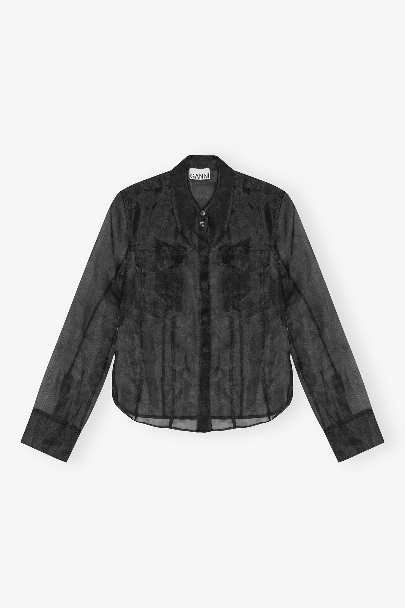 Black Technical Organza Shirt, Recycled Polyester, in colour Black - 1 - GANNI