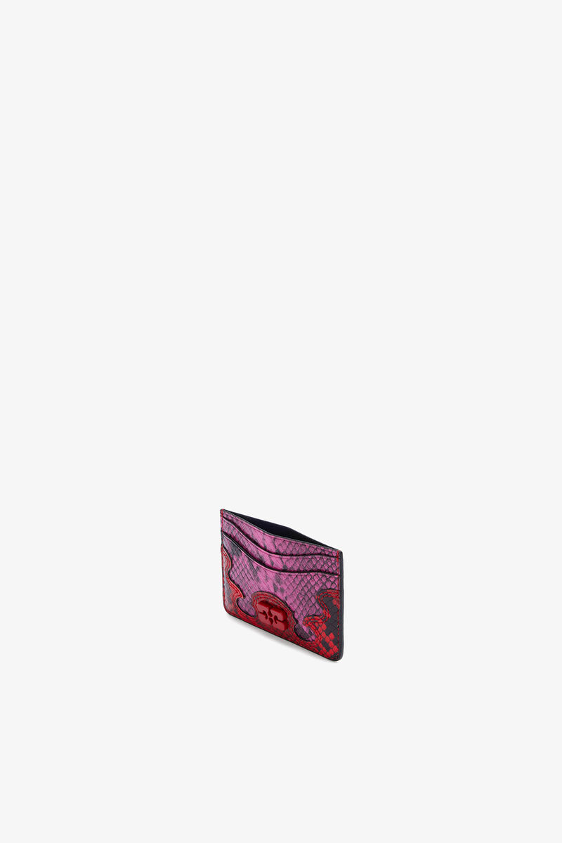 Bou Card Holder in Pink Snake, Recycled Polyester, in colour Raspberry Rose - 3 - GANNI