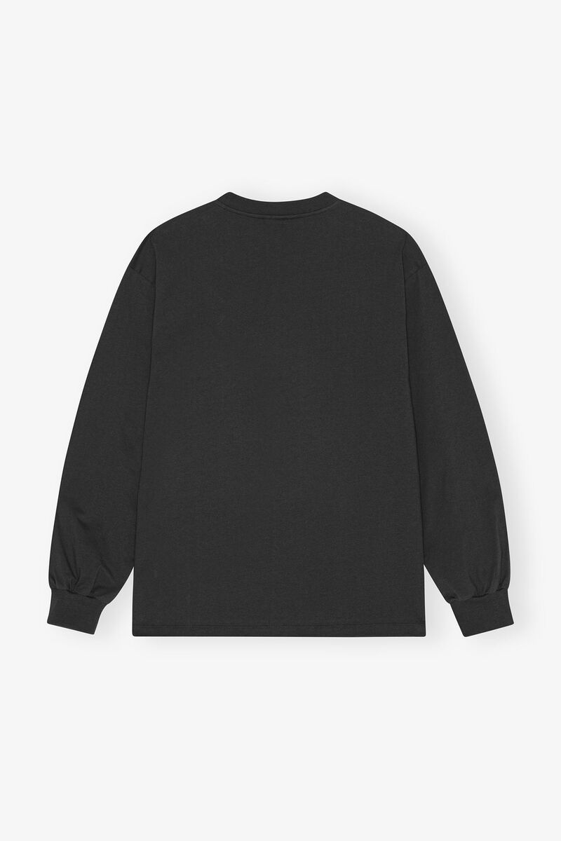 Sort langærmet teddy T-shirt i basalt bomuld, Cotton, in colour Phantom - 2 - GANNI