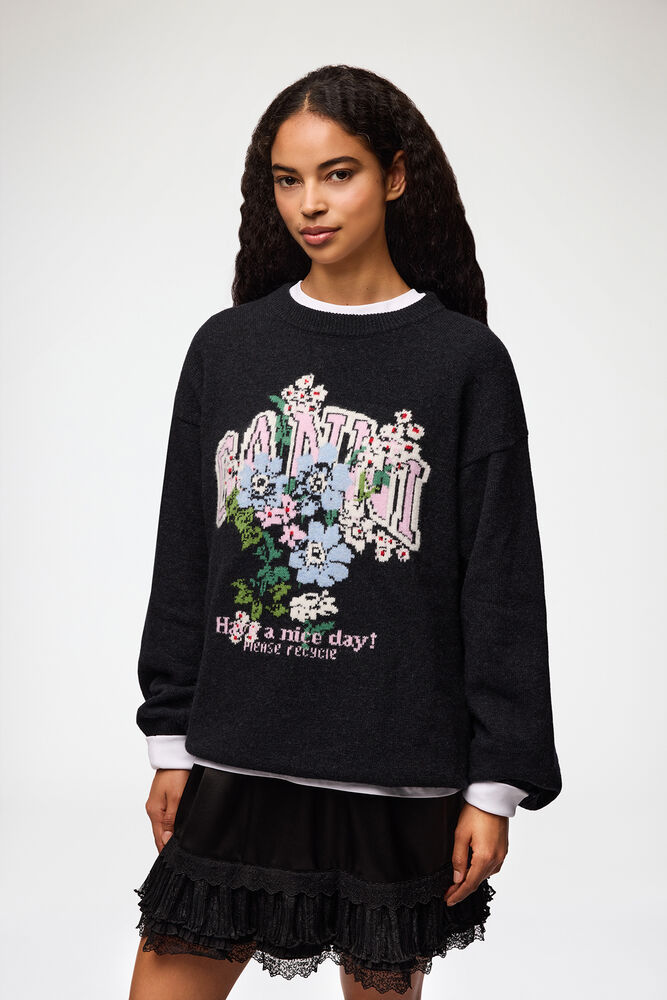 Oversized Jumper with Flowers, Phantom