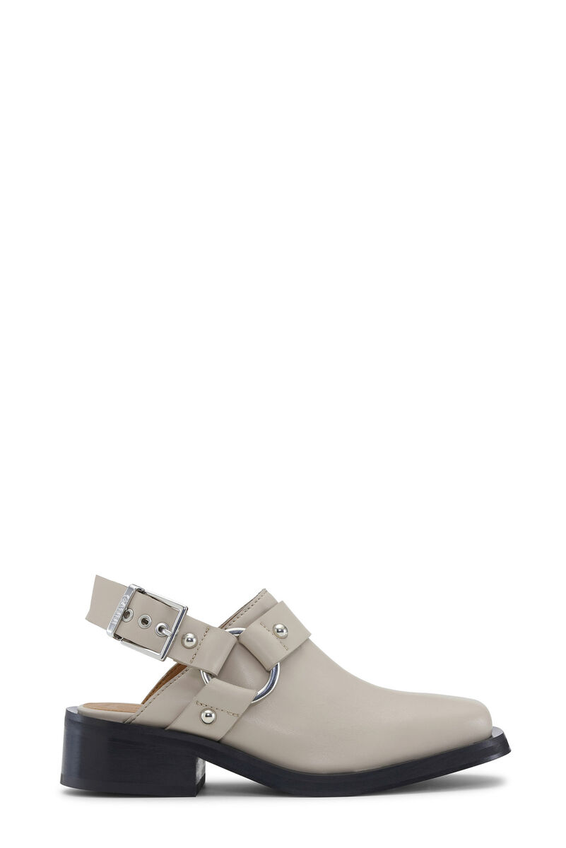 Beige Slingback Biker Mules, Polyester, in colour Safari - 1 - GANNI