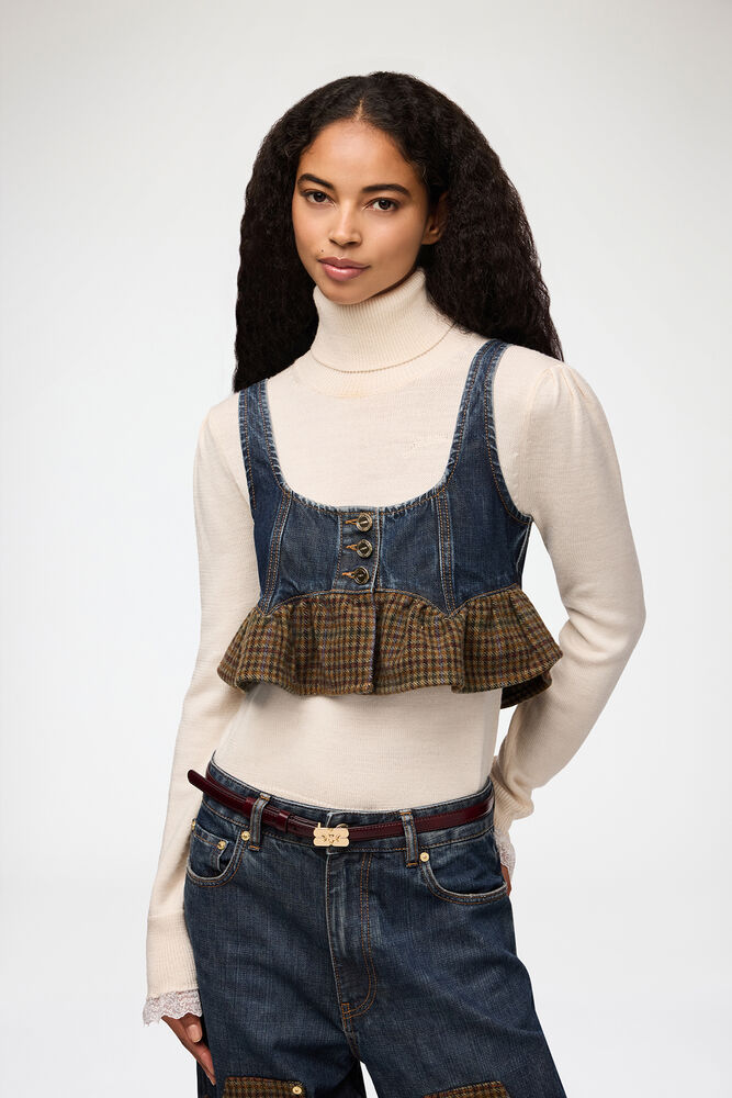 Top in Textured Slub Denim, Dark Blue Vintage
