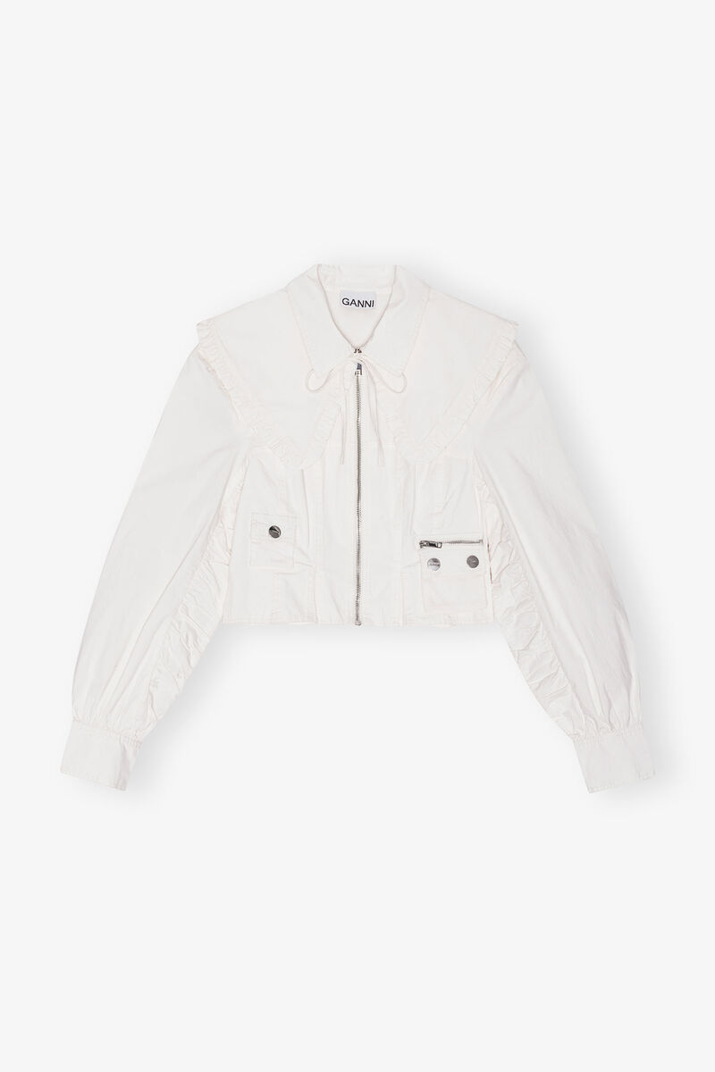 White Washed Stretch Cotton Bomber Corset Shirt, Cotton, in colour Egret - 1 - GANNI