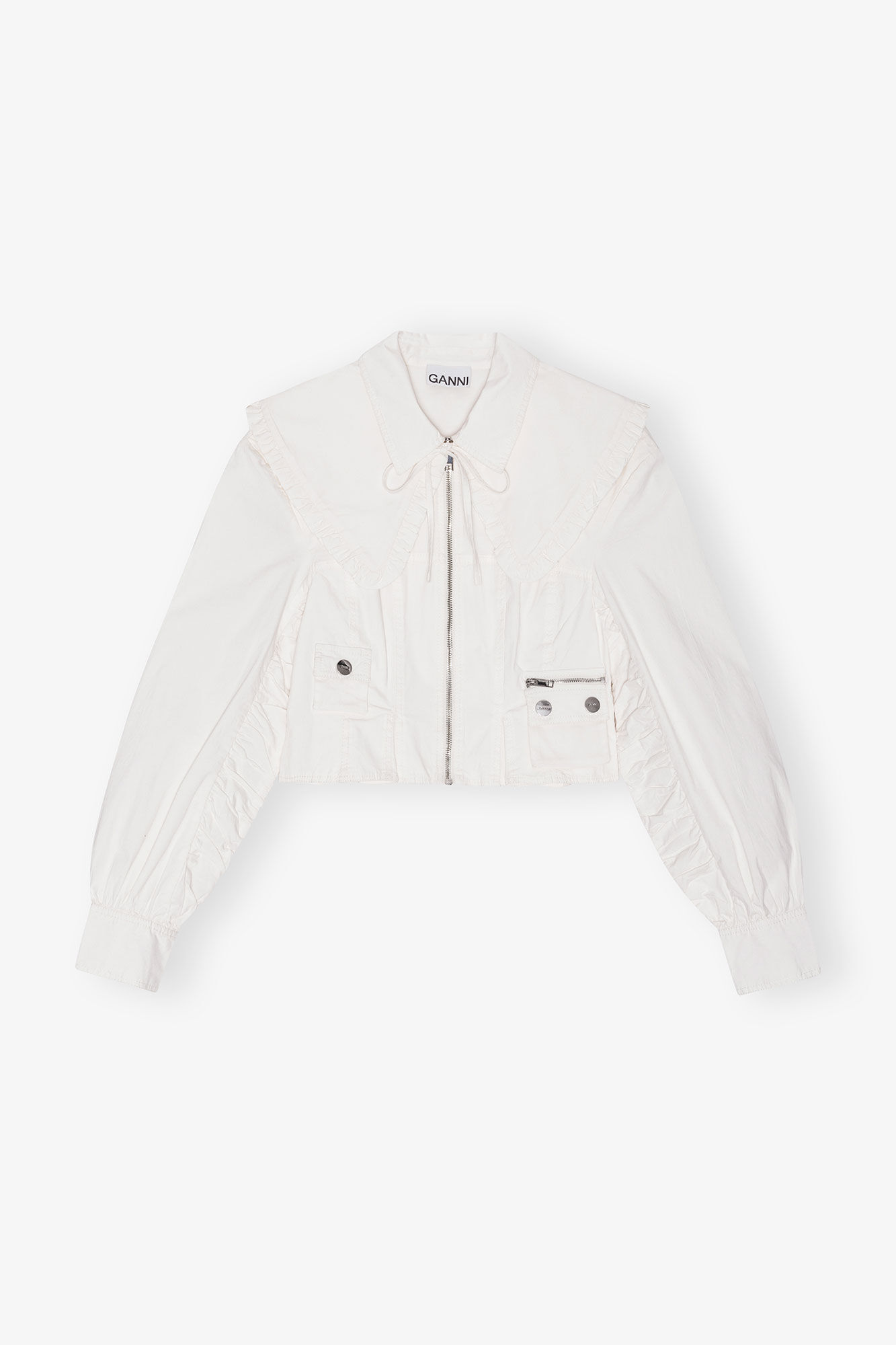 White Washed Stretch Cotton Bomber Corset Shirt, Cotton, in colour Egret - 1 - GANNI