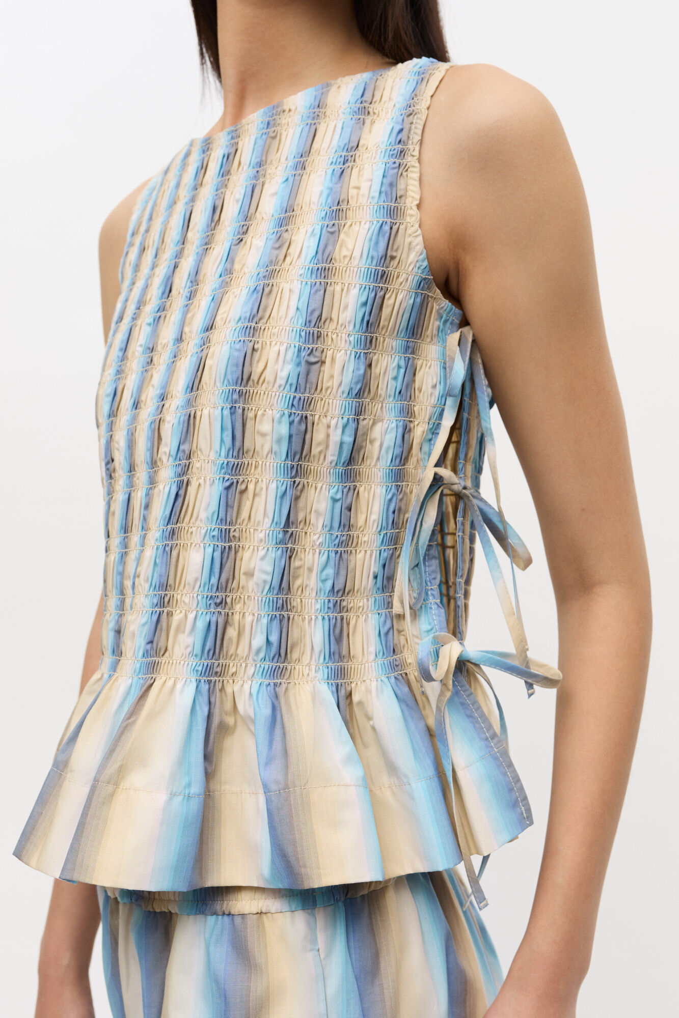 Ombre Striped Cotton Smock Tie Top, Cotton, in colour Multicolour - 3 - GANNI