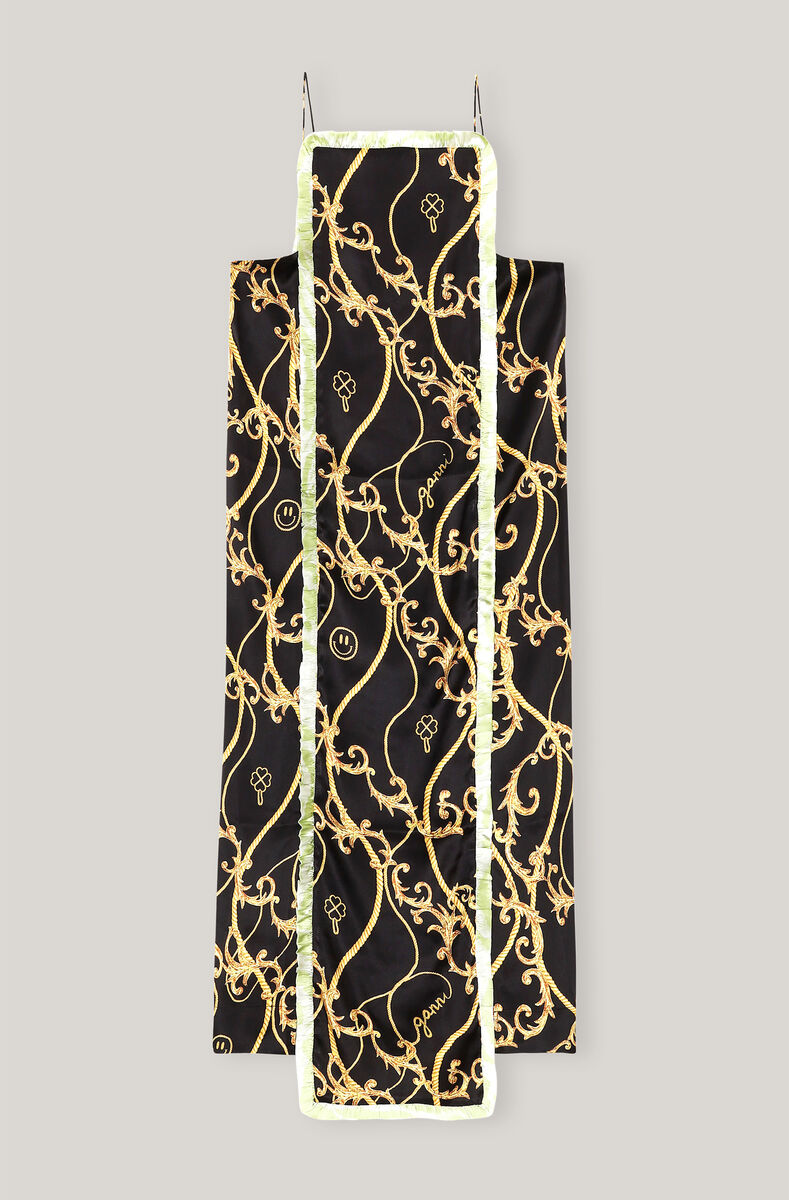 Silk Stretch Satin Center Panel Ruffle Slip Dress, Elastane, in colour Black - 1 - GANNI