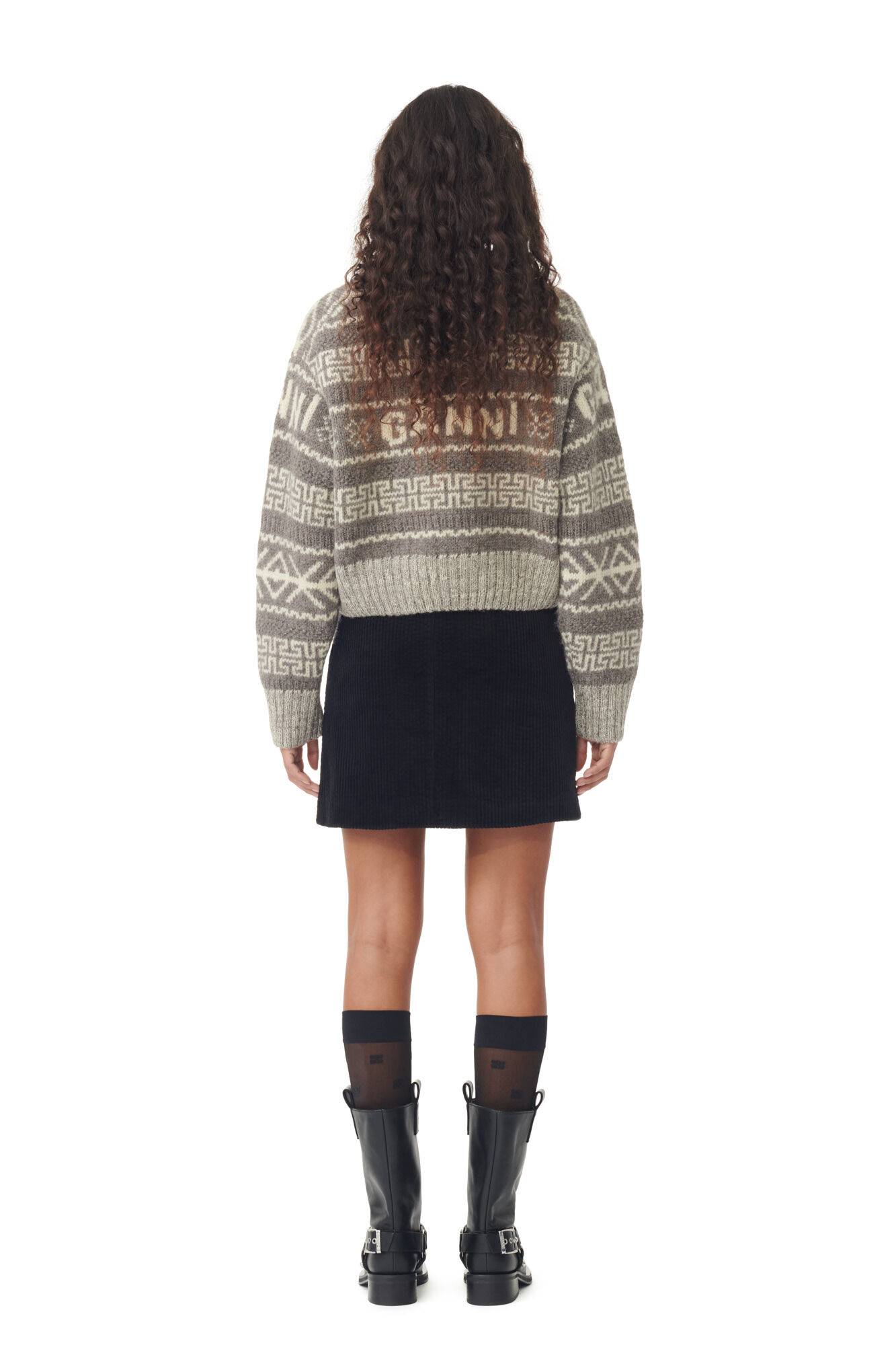Grey Lambswool Cropped O-neck Pullover, Organic Wool, in colour Timber Wolf - 4 - GANNI