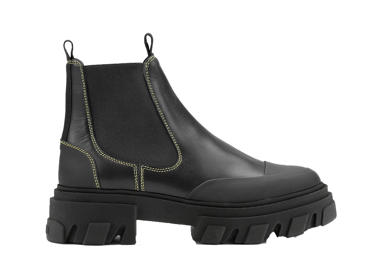 Yellow Stitching Chelsea Boots, Calf Leather, in colour Black - 1 - GANNI