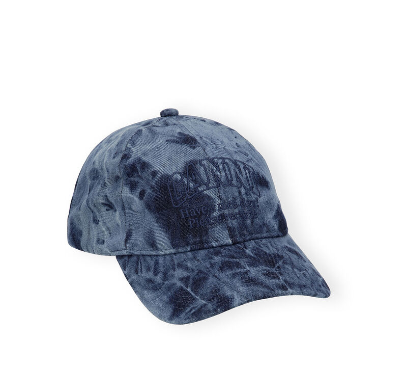 Denim Embroidered Logo Cap, Recycled Cotton, in colour Bleached Denim - 1 - GANNI