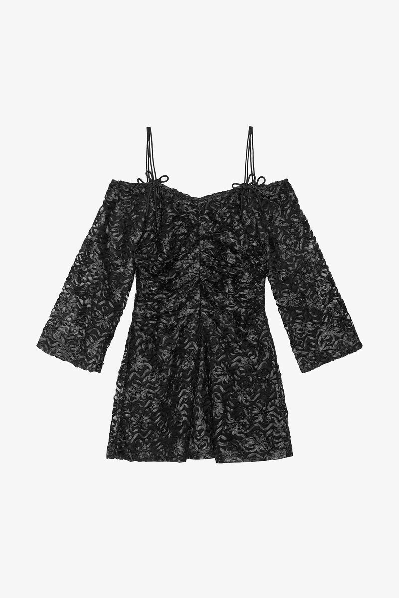 Black Ribbon Tulle Mini Dress, Recycled Polyester, in colour Black - 1 - GANNI