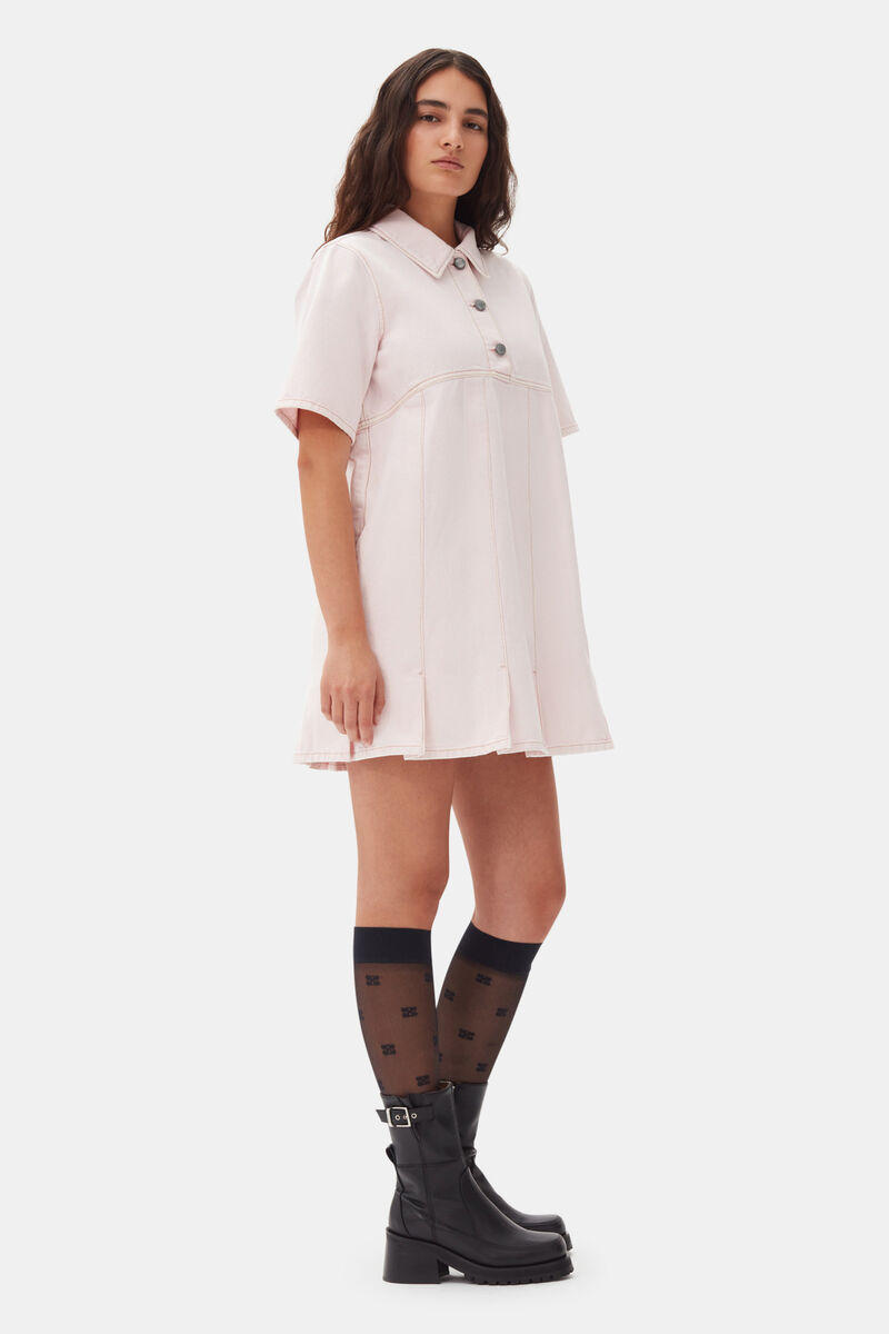 Pink Denim Mini Dress, Cotton, in colour Chalk Pink - 3 - GANNI