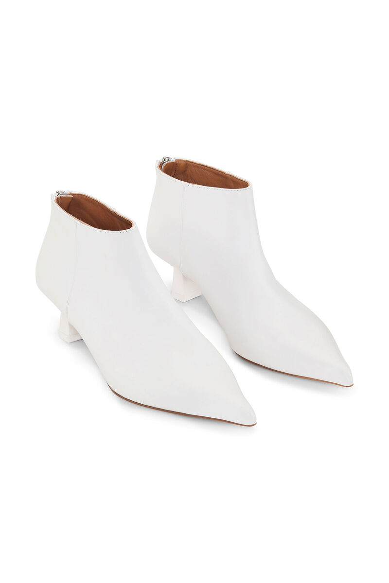 Soft Pointy Crop Boots, Calf Leather, in colour Egret - 3 - GANNI