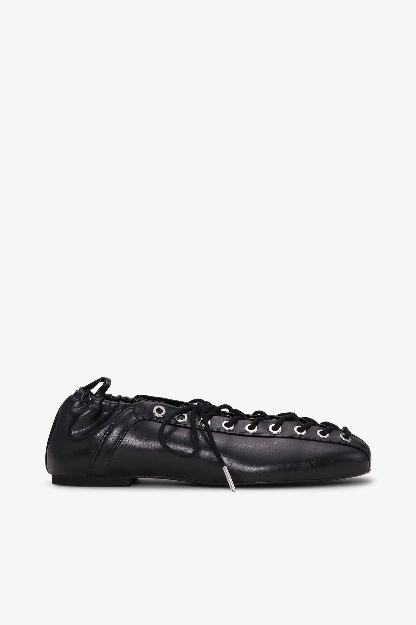 Lace-Up Ballerinas in Black Oleatex | GANNI US