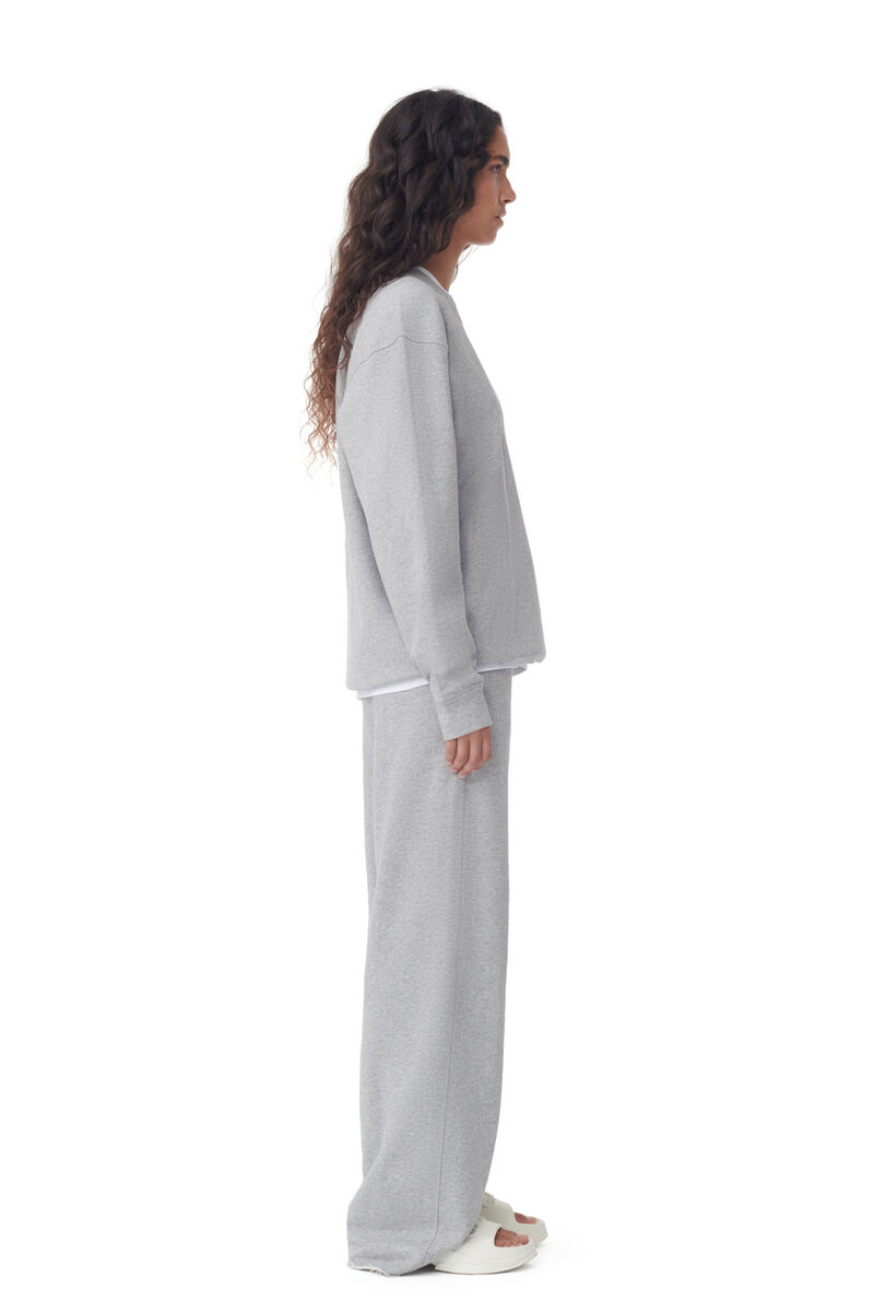 Grey Isoli Wide Leg Pants, Cotton, in colour Paloma Melange - 2 - GANNI
