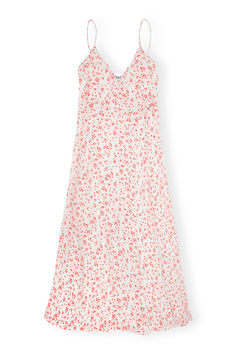 Printed Georgette Strap Wrap Dress, Viscose, in colour Egret - 1 - GANNI