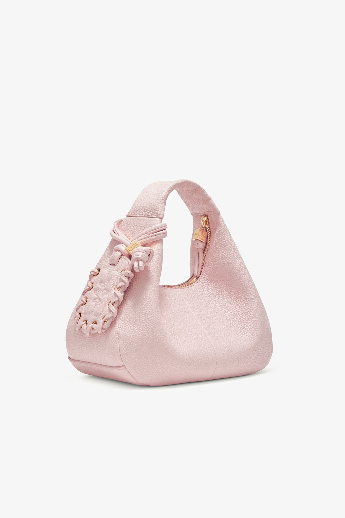 Chalk Pink Grained Mini Hobo Bag | GANNI US