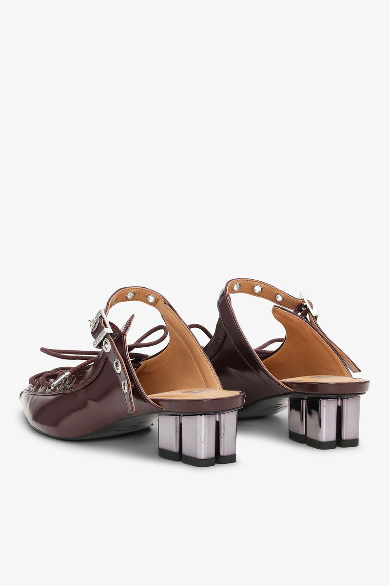 Brown Lace-Up Oleatex Mules, Polyurethane, in colour Tawny Port - 3 - GANNI