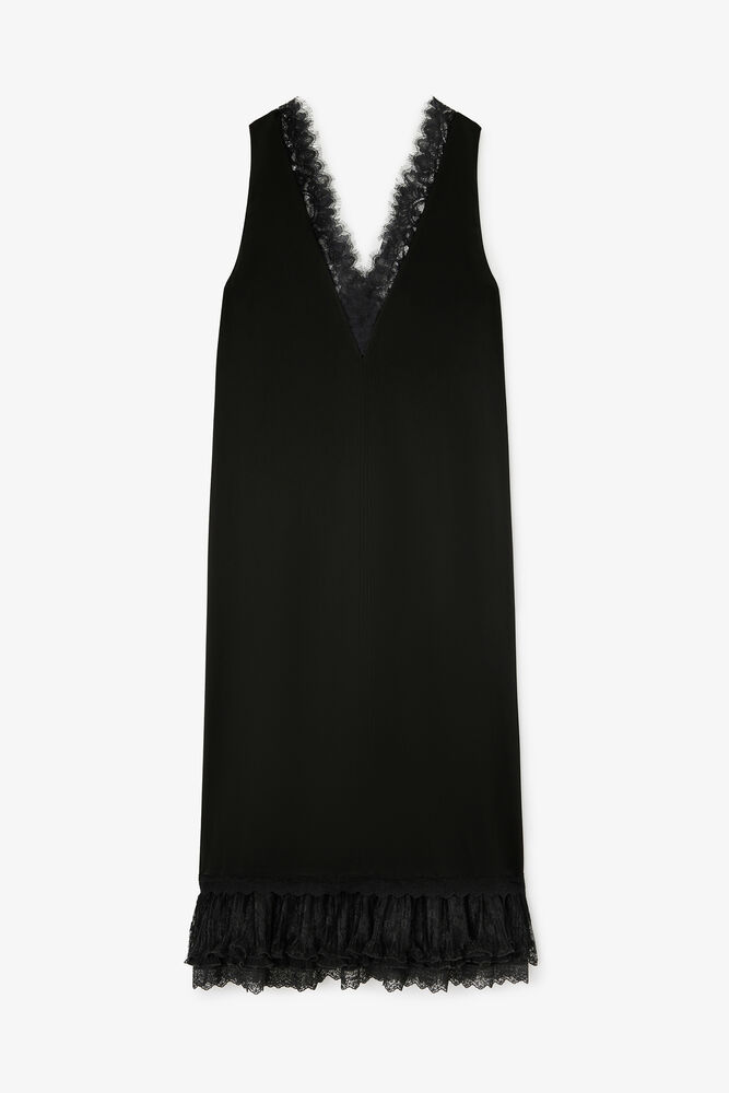 Long Dress in Lace Satin, Black