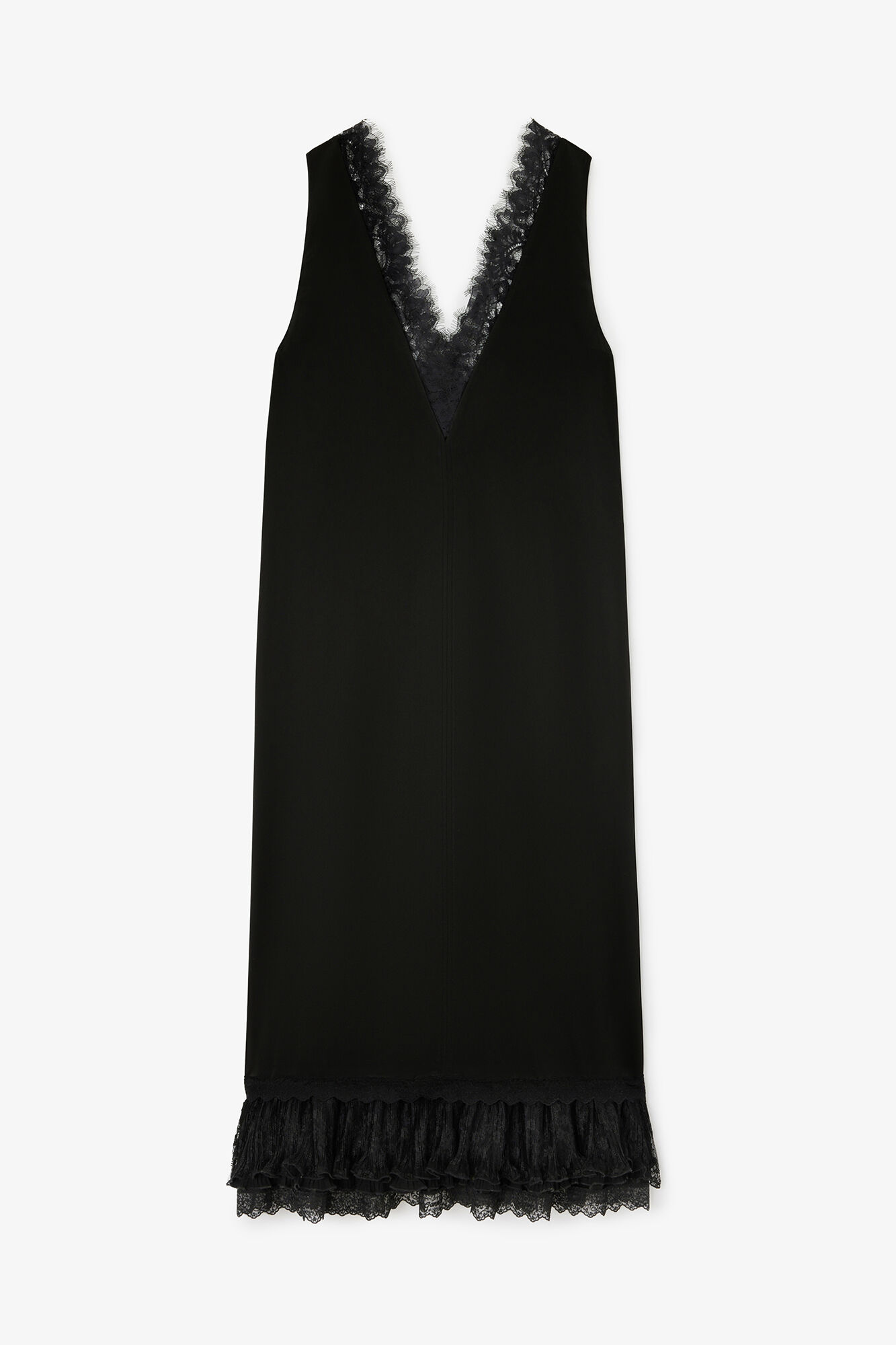 Long Dress in Lace Satin, Acetate, in colour Black - 1 - GANNI