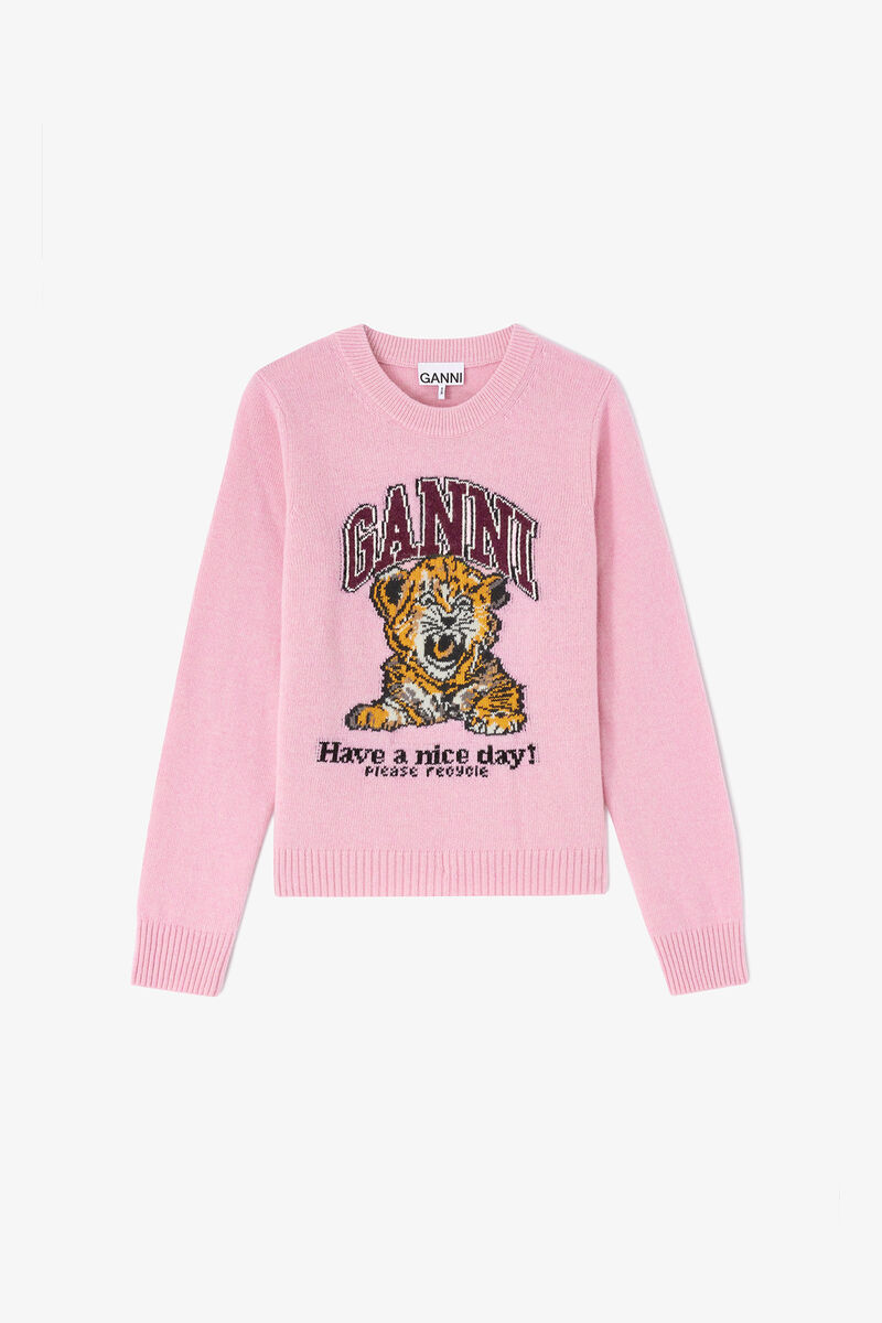 Graphic Wool Jumper, Wool, in colour Chalk Pink - 1 - GANNI