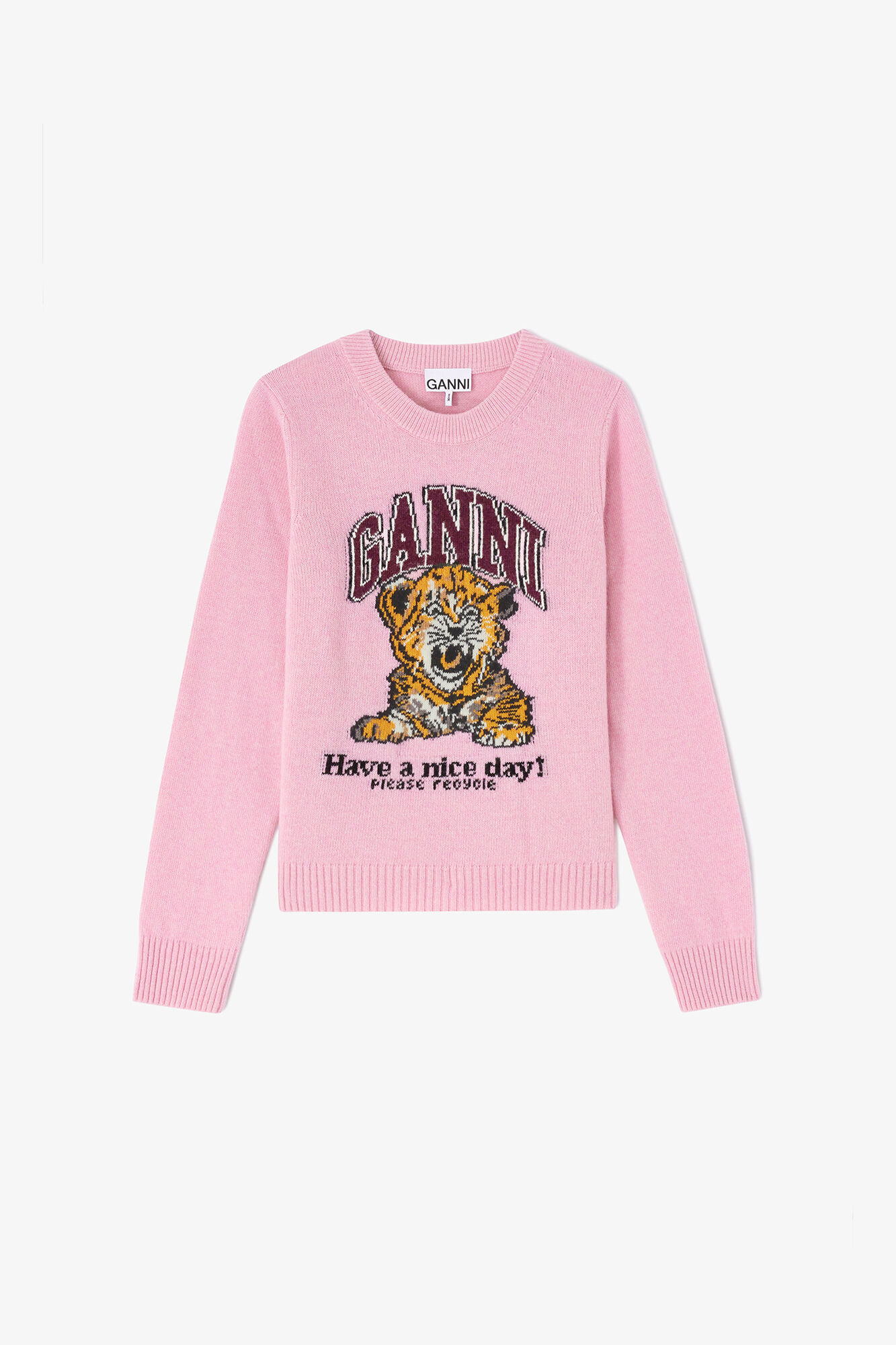 Graphic Wool Jumper, Wool, in colour Chalk Pink - 1 - GANNI