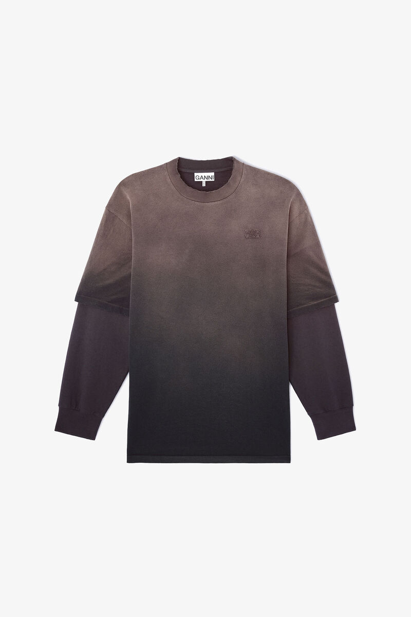 ウォッシュドジャージーのロングスリーブTシャツ, Organic Cotton, in colour Phantom - 1 - GANNI