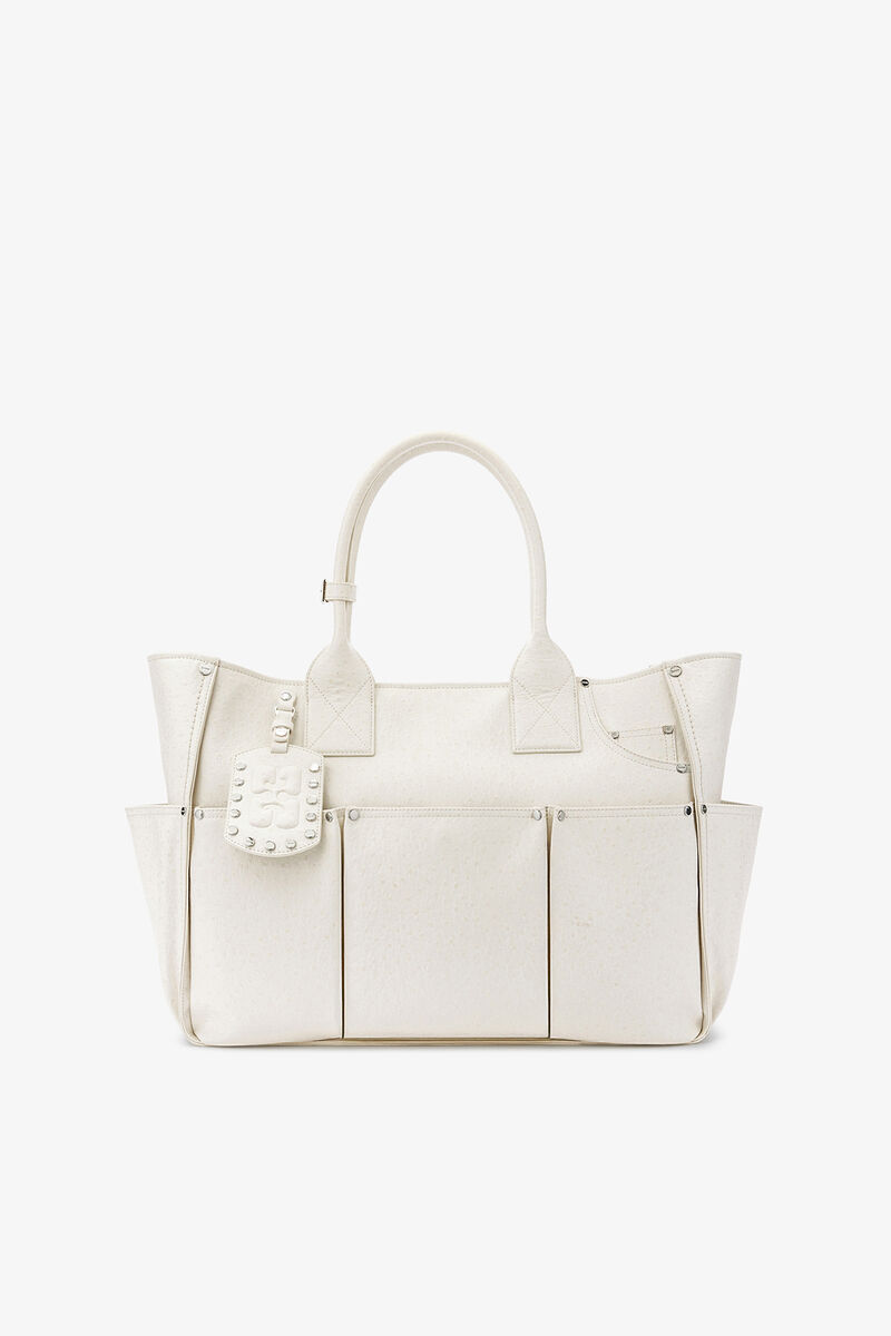 Posy Bag in White Ostrich, Recycled Polyester, in colour Egret - 1 - GANNI