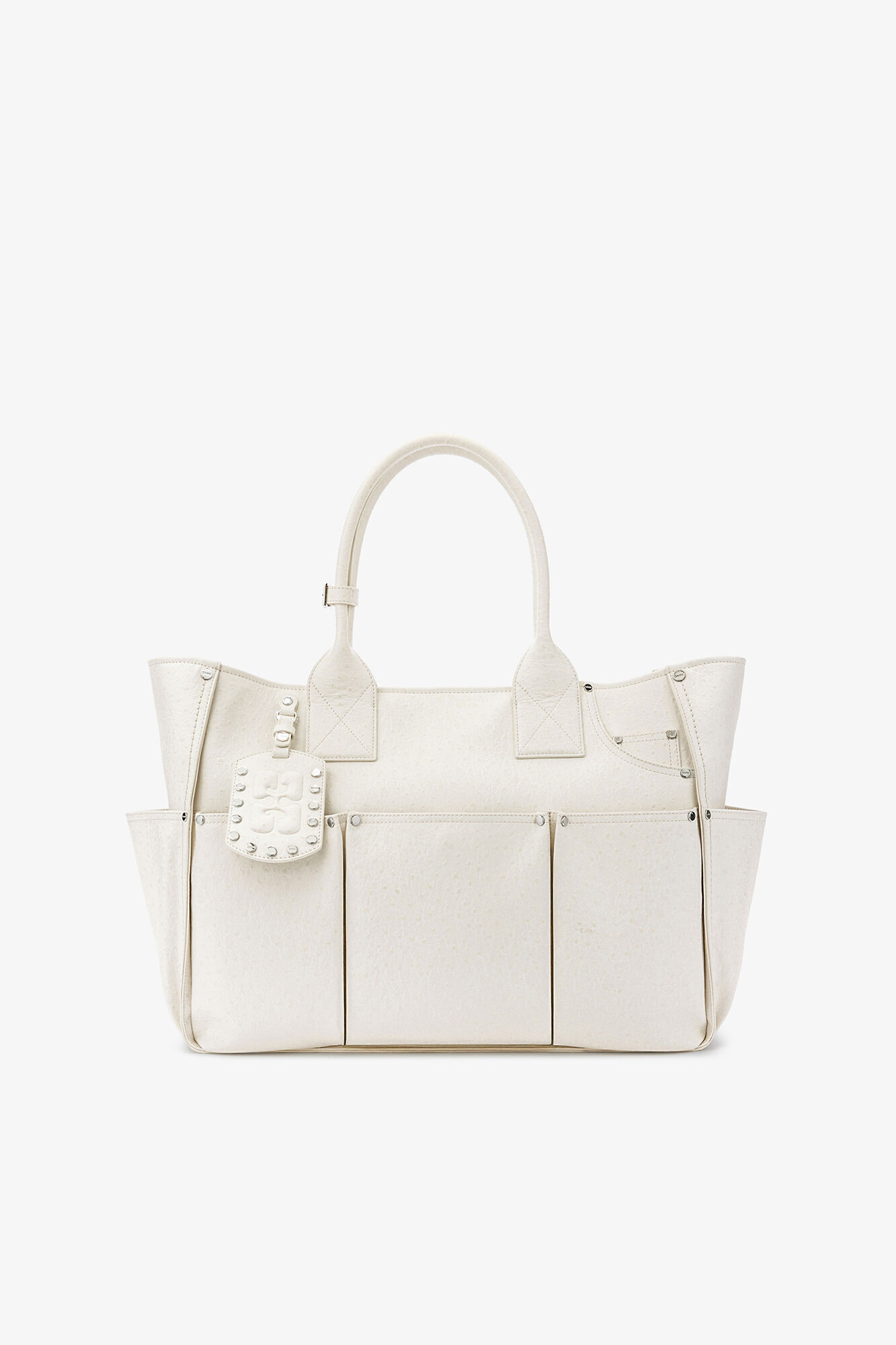 Posy Bag in White Ostrich, Recycled Polyester, in colour Egret - 1 - GANNI